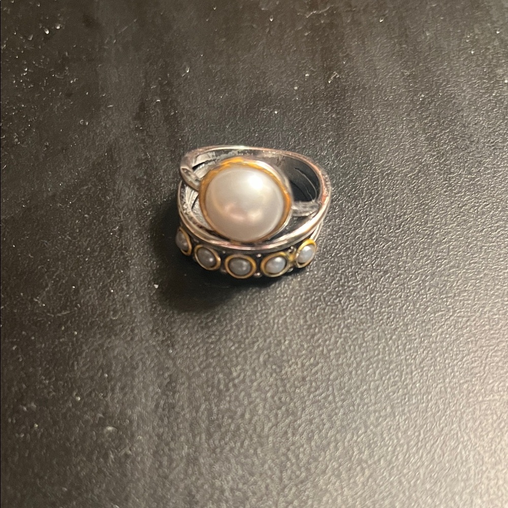 Two-Tone White Pearl Statement Ring